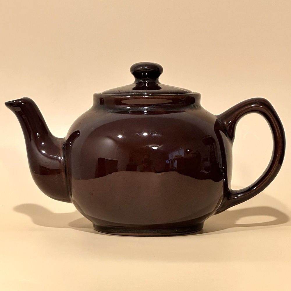 Vintage Brown Glazed Stoneware Teapot 9.5" Lidded Pottery Tea Pot Strainer